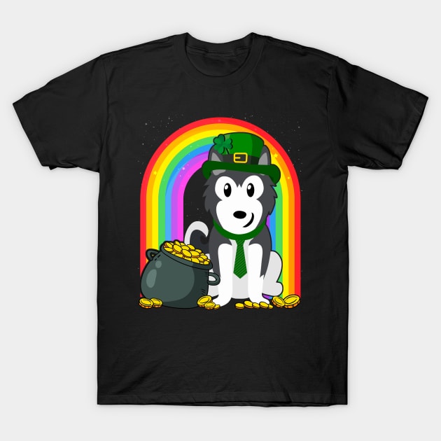 Siberian Husky Rainbow Irish Clover St Patrick Day Dog Gift design T-Shirt by theodoros20